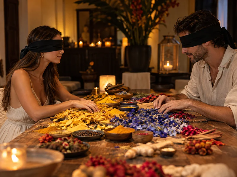 A couple having a sensorial gastronomic expeience in Cartagena de Indias